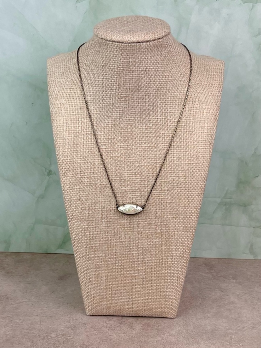 Kendra Scott Megan Adjustable Necklace – Antique Silver & White Mother of Pearl